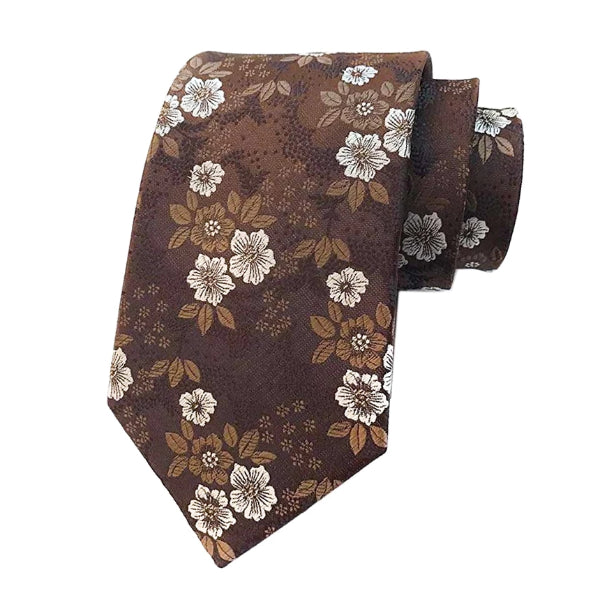 Cravatta di seta floreale marrone da uomo di classe
