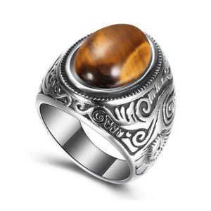 Opal stone ring made of stainless steel on a white background