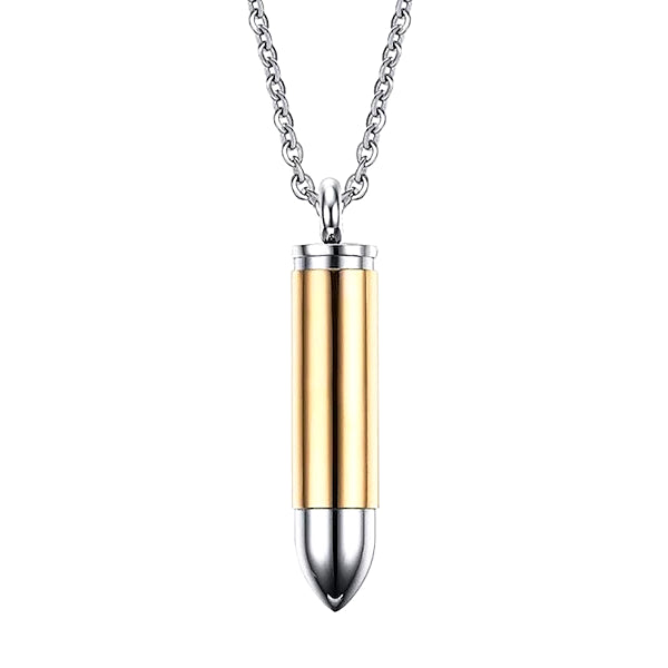 Gold and silver openable bullet pendant necklace for men