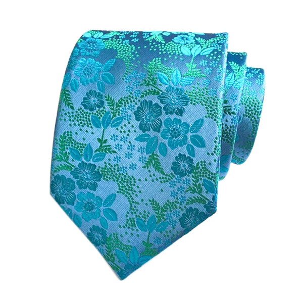 Cravatta di seta floreale ciano da uomo di classe