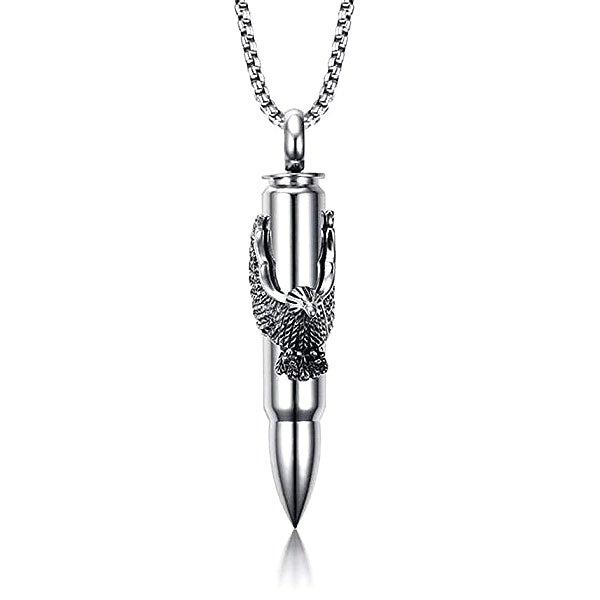 Eagle Bullet Pendant On A Stainless Steel Box Chain Necklace For Men