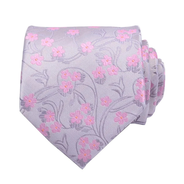 Pink floral silk tie