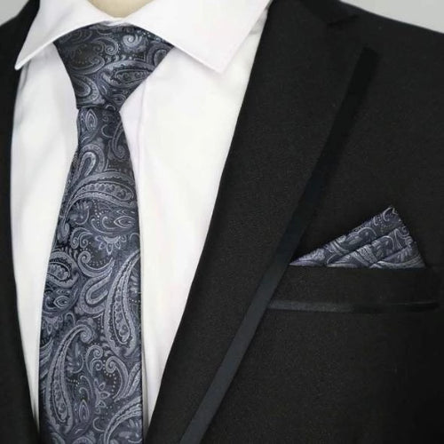 Cravatta di seta paisley argento grigia da uomo di classe