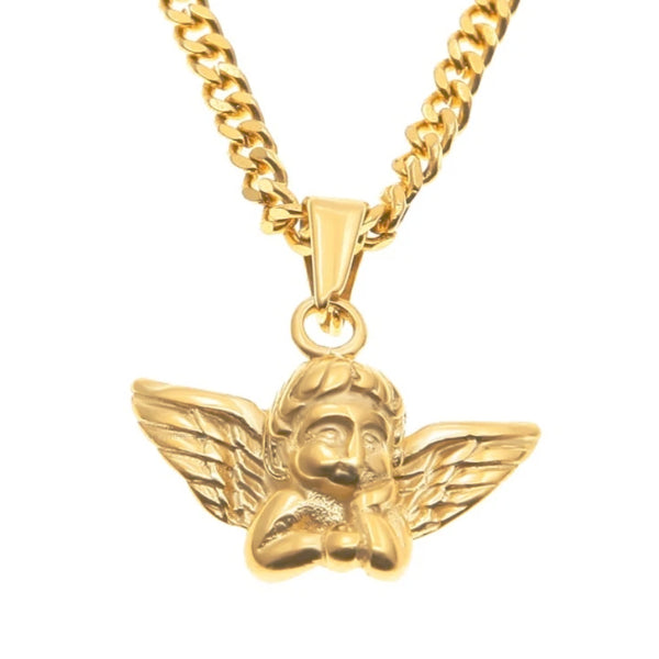 Gold Baby Angel Pendant Necklace, Unisex
