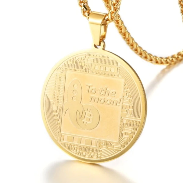 Classy Men Gold Bitcoin Pendant Necklace