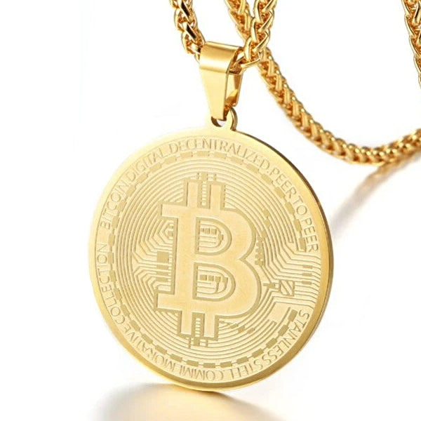 Classy Men Gold Bitcoin Pendant Necklace