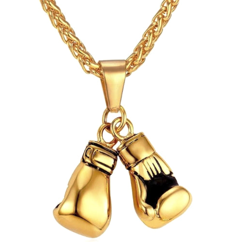 Gold Boxing Gloves Pendant On A Gold Stainless Steel Chain Necklace