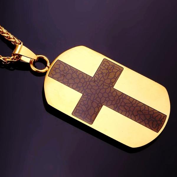 Classy Men Gold Cross Dog Tag Pendant Necklace