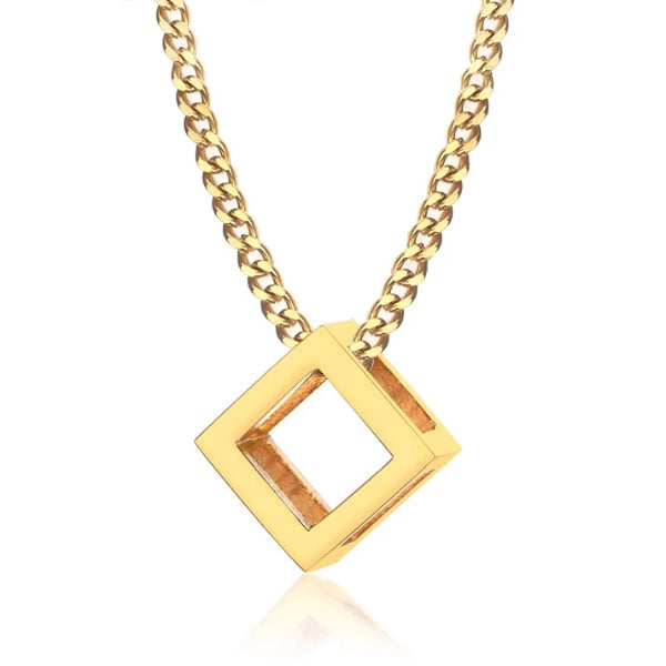 Gold cube pendant necklace for men