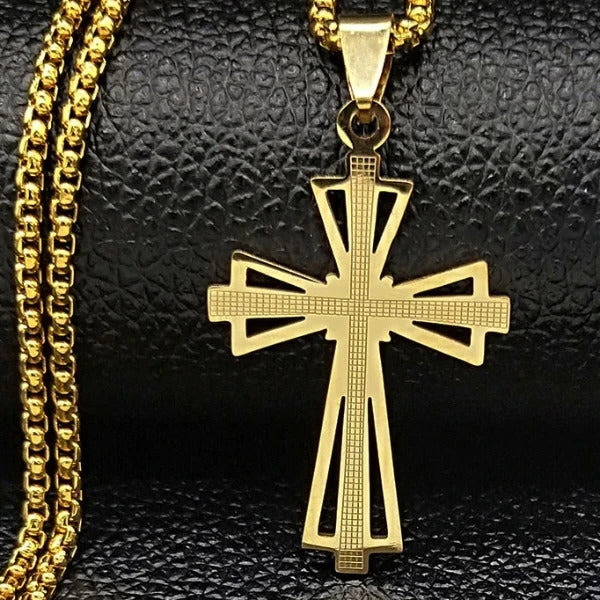 Classy Men Gold Designer Templar Cross Pendant Necklace