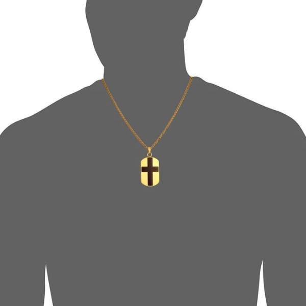 Classy Men Gold Cross Dog Tag Pendant Necklace