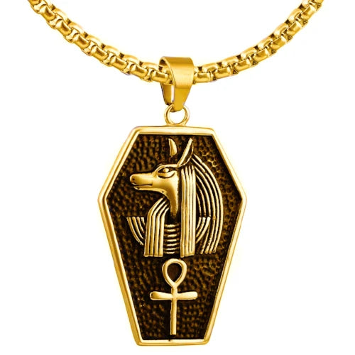 Classy Men Gold Egyptian Anubis Ankh Pendant Necklace