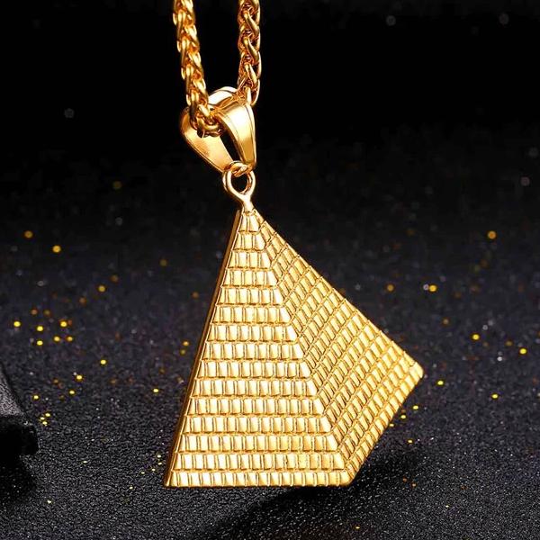 Classy Men Gold Pyramid Pendant Necklace