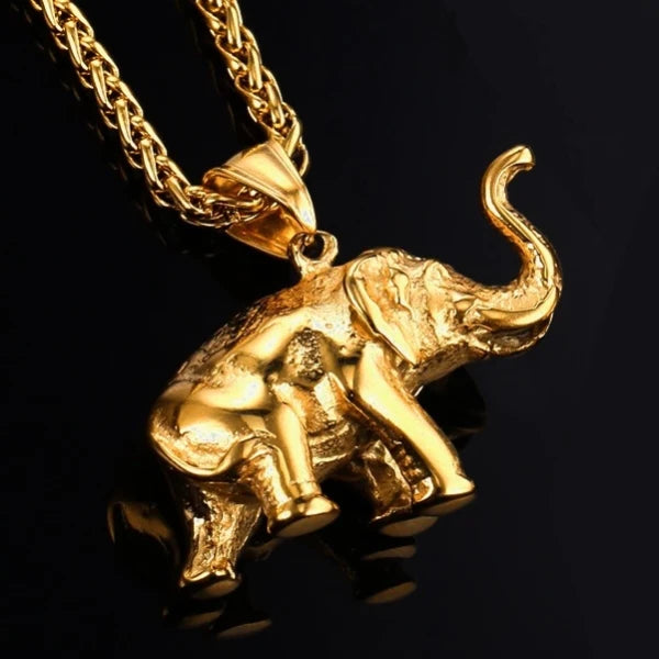 Classy Men Gold Elephant Pendant Necklace
