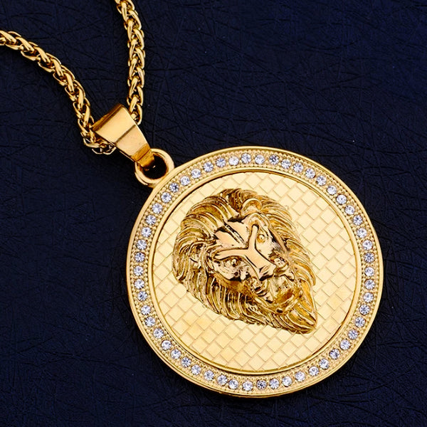 Close-up image of the lion coin necklace