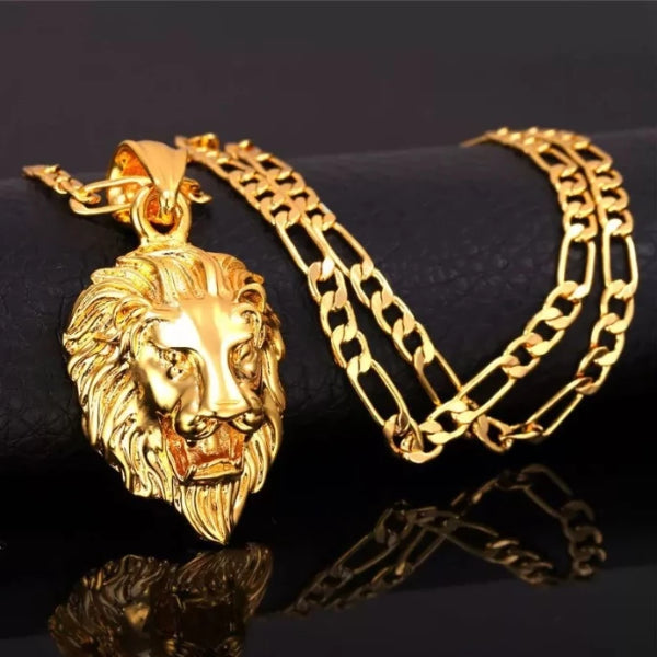 Classy Men Gold King Lion Pendant Necklace