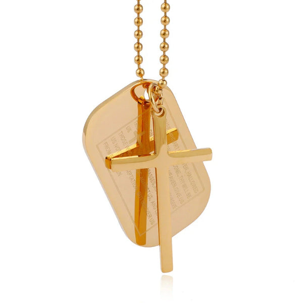 Classy Men Gold Lord's Prayer Cross Pendant Necklace