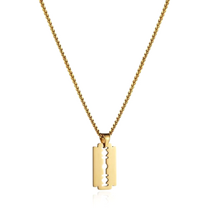 Gold-Toned Razor Blade Pendant Stainless Steel Box Chain