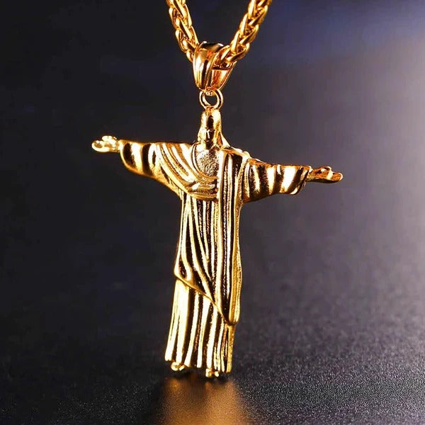 Classy Men Gold Savior Jesus Christ Pendant Necklace