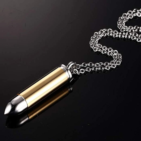 Mens bullet pendant necklace in gold and silver color