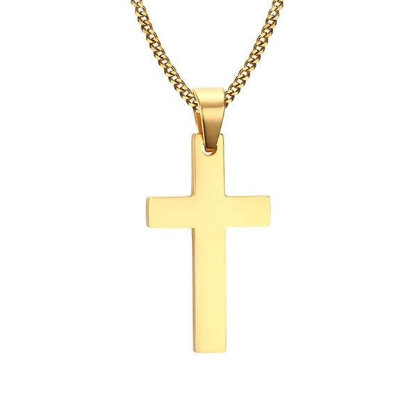 Engraved Cross Pendant Necklace in 18k Gold for Men | Forever My