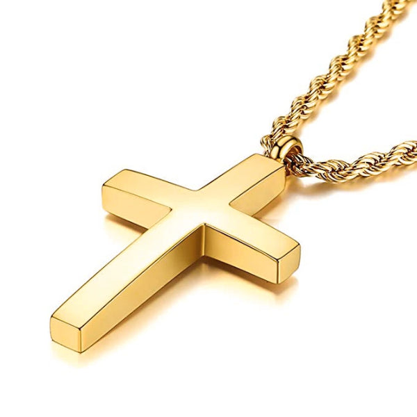 Classy Men Gold Tapered Cross Pendant Necklace