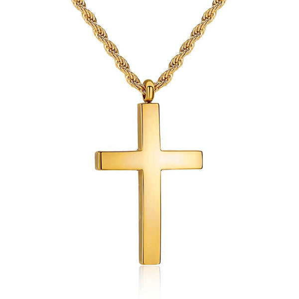 Classy Men Gold Tapered Cross Pendant Necklace