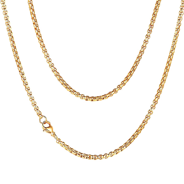 Classy Men 3mm Gold Box Chain Necklace