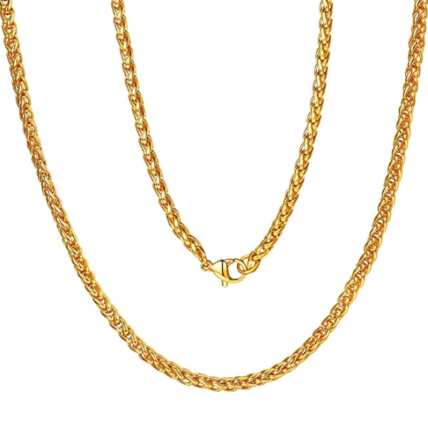 Classy Men 4mm Gold Braided Wheat Chain Necklace