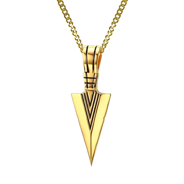 Mens Gold Arrowhead Pendant On A Gold Chain Necklace