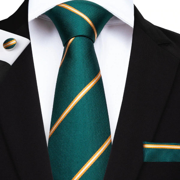 Cravatta di seta a righe oro verde di classe da uomo