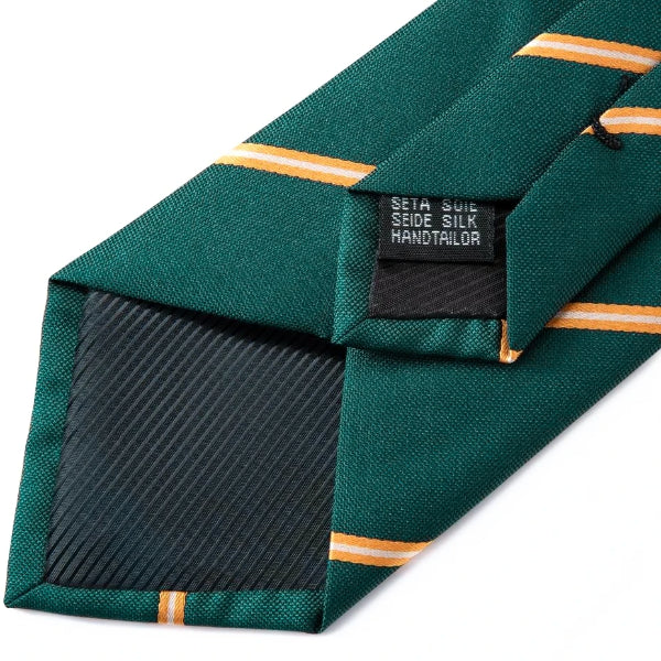 Classy Men Green Gold Striped Silk Tie