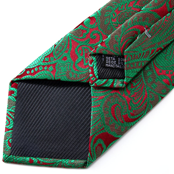 Details of the backside of the green & red floral tie