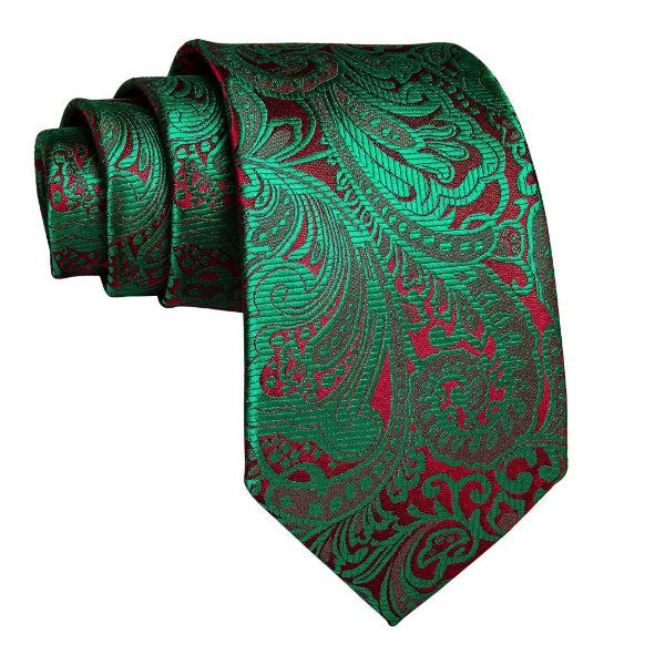 Green & red floral silk tie