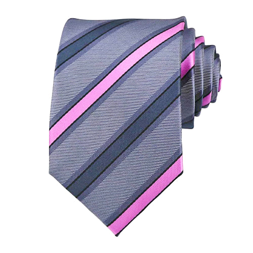 Cravatta di seta a righe rosa grigia da uomo di classe