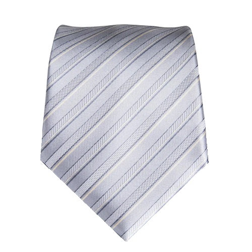 Cravatta di seta a righe 3D bianca grigia da uomo di classe