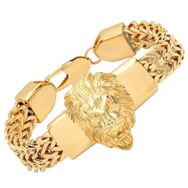 Classy Men Gold Surgical Steel King Lion Bracelet