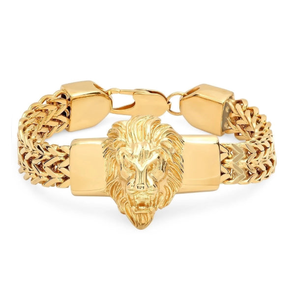Lion Face Gold Plated Stainless Steel Adjustable Belt Bracelet - Style A029  – Soni Fashion®