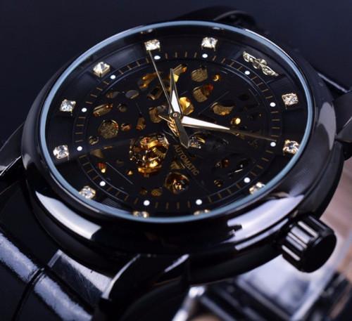 Men s Black Automatic Self Wind Skeleton Watch Classy Men Collection