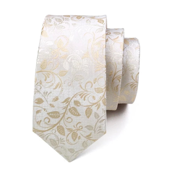 Cravatta di seta floreale oro bianco da uomo di classe
