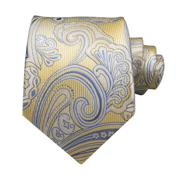 Classy Men Light Gold Blue Floral Silk Tie