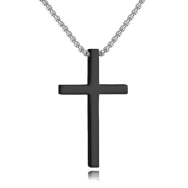 Long black cross pendant necklace for men