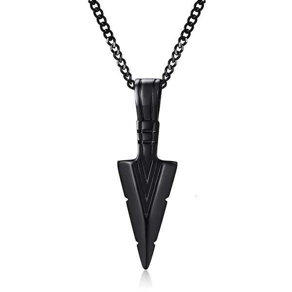 Black Arrowhead Pendant Necklace For Men, Closeup Photo