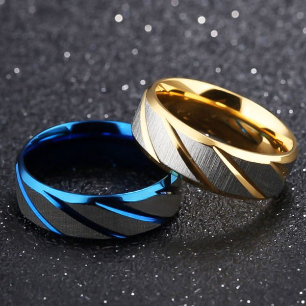 Men's blue striped ring