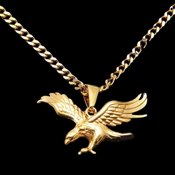 Classy Men Gold Hunting Eagle Pendant Necklace