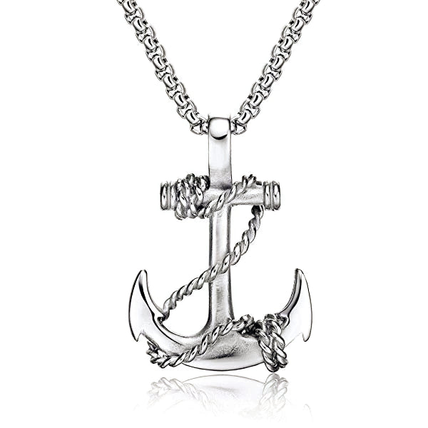 Silver anchor pendant necklace for men