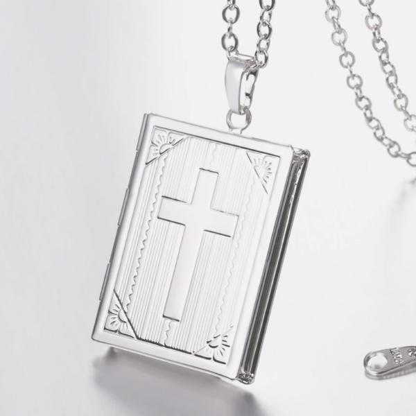 Classy Men Silver Bible Locket Pendant Necklace