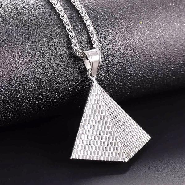 Classy Men Silver Pyramid Pendant Necklace