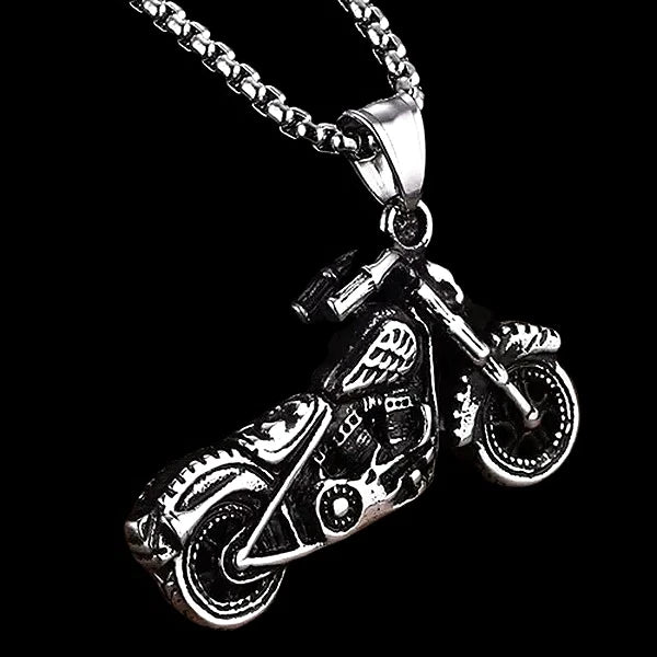 Classy Men Silver Motorcycle Biker Pendant Necklace