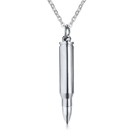 Silver rifle bullet pendant necklace for men